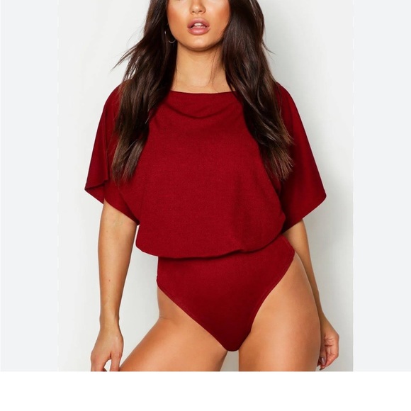 Boohoo Tops - Red off the shoulder Boat neck Boohoo bodysuit | Size 4 | New without tags